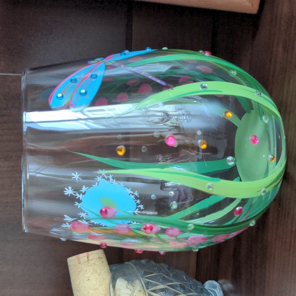 Lolita hand painted "Dragonfly" stemless wine glass - Picture 4 of 13